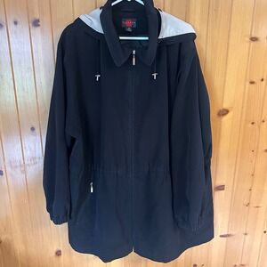 Gallery Woman Black Hooded Anorak Jacket Plus Size 3X Full Zip Drawstring Waist